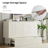 ZEIINPA Queen Size Murphy Bed Cabinet with Charging Station & Storage Drawer, Wall-Mounted Tri-Fold Mattress Space Saver for Bedroom, Living Room, Office (White) ZEIINPA