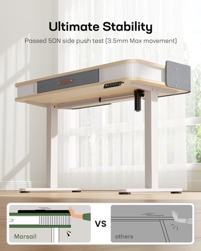 Marsail Electric Standing Desk Whole-Piece Desktop 48 x 24 Inches Height Adjustable Desk with 3 Drawers Home Office Table with 3 Memory Preset - WoodArtSupply