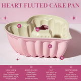 Paris Hilton Heart Shaped Fluted Cake Pan, Cast Aluminum with Clean Ceramic Nonstick Bakeware, Dishwasher Safe, Made without PFAS, PFOA, PFOS & PFTE, 9-Inch, Pink Paris Hilton