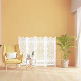 Room Divider Wood Screen Panel – Antique White, 4-Panel Folding 64"x48", Hand-Carved, Reversible Privacy Partition, Decorative & Functional Portable Room Divider for Home or Office The Wooden Town