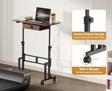 Adjustable Height Standing Desk With Drawer, Rolling Sit Stand Up Desk With Wheels, Small Sit To Stand Computer Desk, Adjustable Desktop Height, On Wheels, Brown, For Walking Pad Laptop Treadmill Cidaziya
