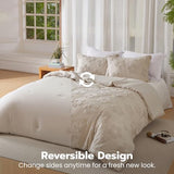 Joiedomi Tufted Twin Comforter Set, 2 Pieces Beige Boho Twin Bedding Set with 1 Boho Flower Comforter and 1 Pillow Sham, Bed in a Bag for All Seasons Joiedomi