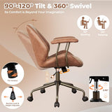 ovios Ergonomic Office Chair, Mid Back Faux Leather Executive Chairs with Armrests, Comfy Mid-Century Modern Swivel Rolling Computer Armchair (Brown, Suede Leather) ovios