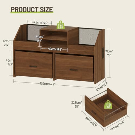 STHYTON Large Record Player Stand with Charging Station & 2 Sliding Drawers, Record Storage Cabinet with Vinyl Storage Hold Up to 500+ Album, Mid Century Turntable Stand for Living Room, Music Room STHYTON