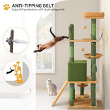 YITAHOME Tall Cactus Cat Tree Tower with Self-Grooming Brush, 60in Cute Cat Climbing Tower for Indoor Cats with Cat Condo, Top Perch, Basktet, Sisal Scratching Posts and Board, Dangling Ball YITAHOME