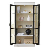 Ball & Cast 71.2" Tall Display Cabinet W/Glass Doors,Curio Cabinet W/Adjustable Shelves&Fixed Shelves for Collectibles,Trophies,Farmhouse Style Cabinets for Hallways,Living Room,Bedroom,White&Black Ball & Cast