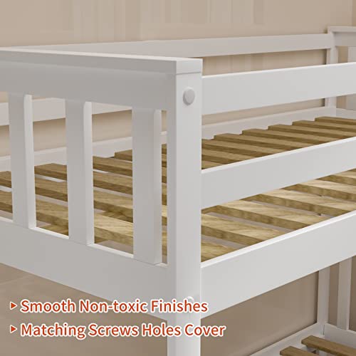 JOYMOR Convertible Twin Over Full Bunk Bed Frame – Space-Saving Solid Wood Design with Ladder and Guard Rail for Kids and Teens - WoodArtSupply