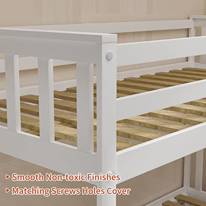 JOYMOR Convertible Twin Over Full Bunk Bed Frame – Space-Saving Solid Wood Design with Ladder and Guard Rail for Kids and Teens - WoodArtSupply