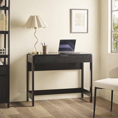 Walker Edison Office Writing and Computer Desk Spacious Desktop, Complementary in Living Spaces, 38 Inch, Reeded Black - WoodArtSupply