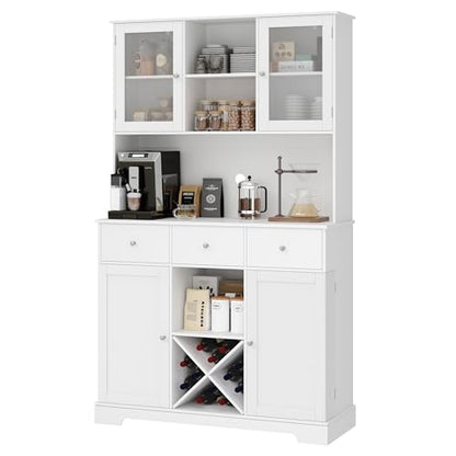 HOSTACK 68" Tall Kitchen Pantry Storage Cabinet, Modern Kitchen Hutch with Microwave Stand, Food Pantry Cabinet with Countertop & Shelves, Buffet Bar Cabinet with Wine Rack for Dining Room, W - WoodArtSupply