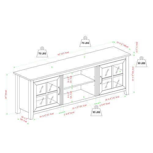 Walker Edison Portsmouth Classic 2 Glass Door TV Stand for TVs up to 80 Inches, 70 Inch, Grey Wash - WoodArtSupply