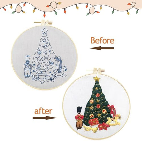 MAZAOTEU Christmas Embroidery Kits for Adults Beginners, Christmas Cross Stitch Kits, Needlepoint Ornament Holiday Embroidery Kit, Adult Crafts for Women DIY Hand Crossstitching Kits (Cat) MAZAOTEU