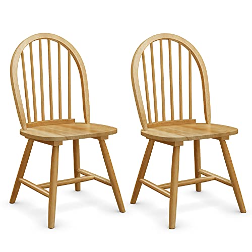 Giantex Wood Dining Chairs Set of 2, Windsor Chairs with Solid Wood Legs, High Spindle Back, H-Shaped Crossbars, Vintage Country Farmhouse Style Wooden Side Chairs - WoodArtSupply