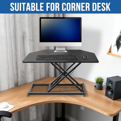 JD Concept 32 inch Black Corner Standing Desk Converter, Assembled One-Click Sit to Stand up Desk Riser, for Dual Monitor and Laptop Height Adjustable Workstation JD Concept
