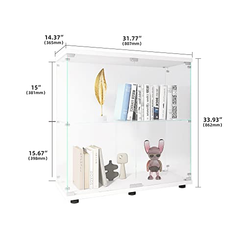 Modern Glass Curio Cabinet with Glass Doors - Stylish Display Case for Collectibles - Standing Cabinet with Glass Case for Elegant Showcase (2 Shelves with 2 Door, White) ZVAIGE