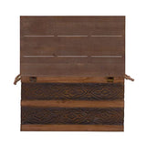 Household Essentials Decorative Trunk, Embossed Metal, Large, Chinese Fir Wood, Darkened Interior, Rope Handles, Flat and Fully Opening Lid, Handmade, Walnut and Almond Stain Household Essentials