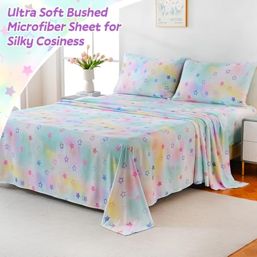 ChicView Queen Sheet Set Kids,4 Pieces Breathable Soft Microfiber Bedsheets for Child Boys Girls, Anti Pilling Deep Pockets Easy Care Bed Sheets, Stars ChicView