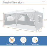 DOINUO 10x20 White Pop Up Canopy Outdoor Party Tent with 6 Sidewalls, Wedding Party Tent Outdoor Waterproof UV50 Canopy Event Shelter Tents for Parties, 6 pcs Weight Bag,Carry Bag DOINUO