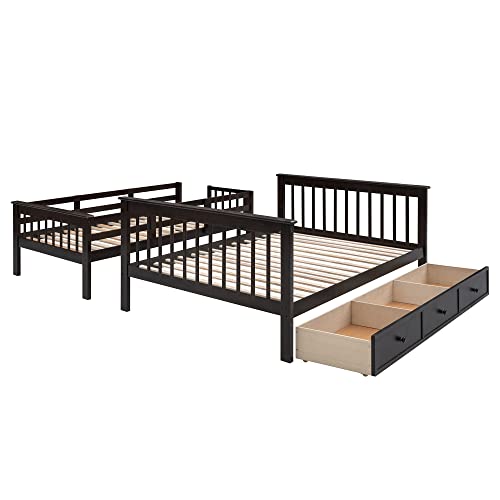 Harper & Bright Designs Twin Over Full Bunk Bed with Stairs and Drawers, Solid Wood Stairway Bunk Bed with Storage for Kids Teens Adults, Bedroom, Dorm (Espresso) Harper & Bright Designs