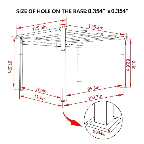MUPATER 10' X 10' Outdoor Retractable Aluminum Pergola with Weather-Resistant Canopy for Backyard Deck Garden Grey MUPATER