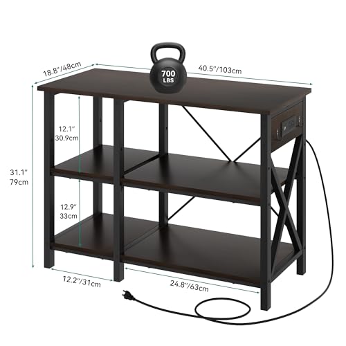 YITAHOME 40-50 Gallon Fish Tank Stand with Power Outlet, 40x18 Inch Metal Aquarium Stand with 3-Tier Adjustable Storage Shelves and Hooks, 700LBS Capacity, Black