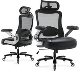 600lbs Big and Tall Office Chair- Heavy Duty Executive Computer Chair with 3D Flip Arms Large Wheels, Ergonomic Mesh High Back Desk Chair, Extra Wide Seat Adjustable Lumbar Support&Headrest Petheivun