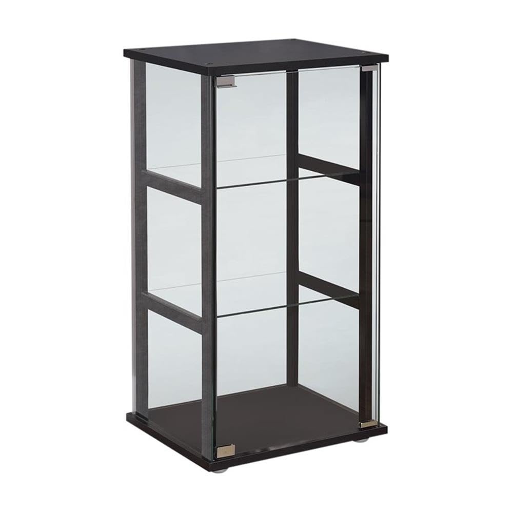 BOWERY HILL Contemporary 3 Shelf Glass Curio Display Cabinet,Wood Ladder Frame, in Black BOWERY HILL