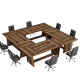 Tribesigns 14-16 People Conference Table, 12 FT Large Rectangular Meeting Seminar Table, Modern Solid Executive Office Business Furniture Boardroom Desk for Office (Set of 4, Dark Brown) Tribesigns
