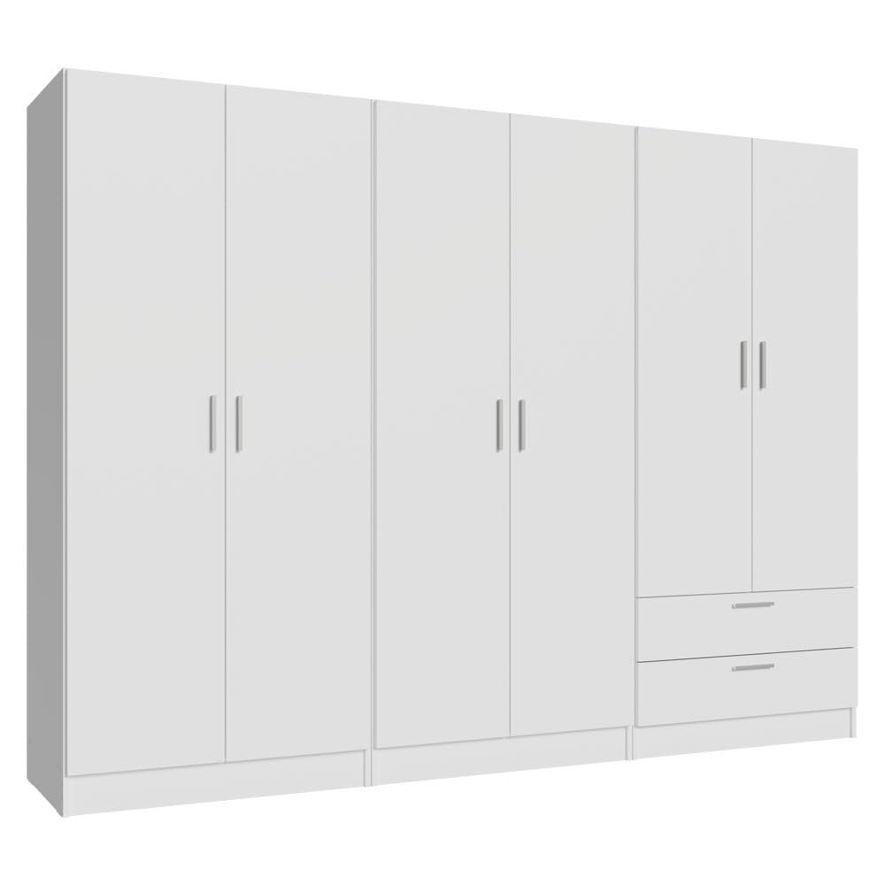 Madesa 6 Doors 2 Drawers Wardrobe Set Armoire Closet Bedroom Storage Cabinet with Shelves and Hanging Space 94" L Wooden Clothing Organizer Unit (White) Madesa