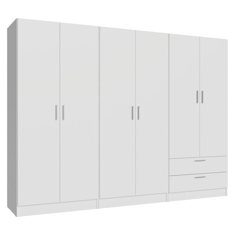 Madesa 6 Doors 2 Drawers Wardrobe Set Armoire Closet Bedroom Storage Cabinet with Shelves and Hanging Space 94" L Wooden Clothing Organizer Unit (White) Madesa