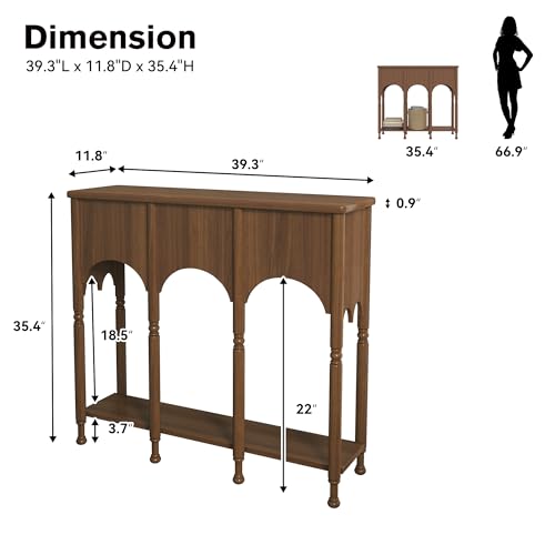 Topbele 40" Console Table with Storage Shelf, Retro Entryway Table, Wooden Sofa Table with Roman-Style Legs for Living Room, Hallway, Brown Topbele