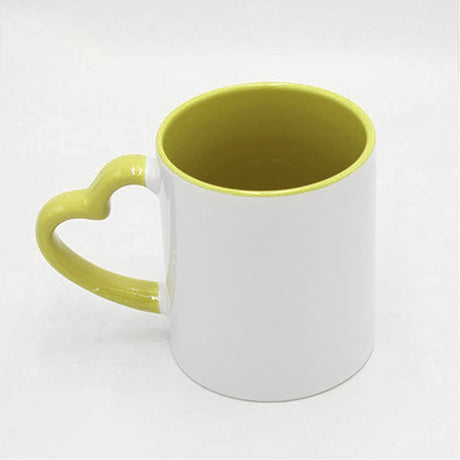 MR.R Sublimation Blank Dishwasher Ceramic Mug,Blank Coated Cup,Sublimation Blank Mugs,Classic Cup with Yellow Color Inner Mug and Heart Handle,11oz,Set of 6 MR.R