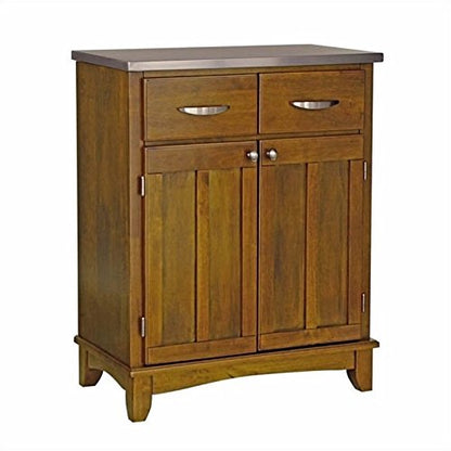 Pemberly Row Cottage Oak Wood Buffet Kitchen Island with Stainless Steel Top - WoodArtSupply