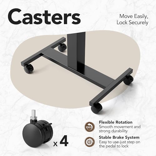 HUANUO Small Rolling Laptop Standing Desk, Height Adjustable Mobile T-Base Desk with Lockable Casters, Portable Sit-Stand Workstation for Bedside & Sofa, Walnut HUANUO