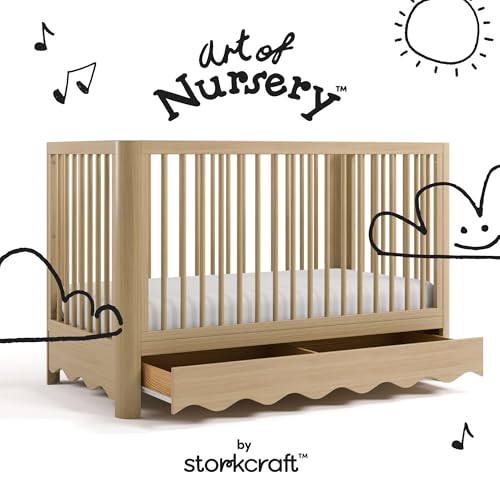 Storkcraft Casablanca Convertible Crib with Drawer and Toddler Guardrail (Driftwood) – GREENGUARD Gold Certified, Toddler Bed Conversion Kit Included, Fits Standard Crib Mattress, Crib with Storage