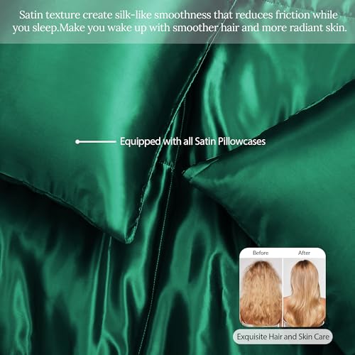 Whale Flotilla 2-Piece Reversible Silky Soft Twin Size Comforter Bedding Set, Luxurious Satin Comforters with Satin Pillowcase, Lightweight Duvet for All Seasons,Deep Green Whale Flotilla