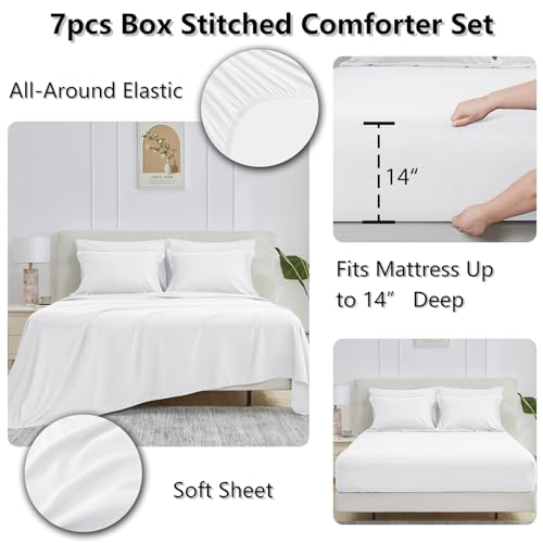 CozyLux Full Size Comforter Sets White - 7 Pieces Bed in a Bag Full, Oeko-Tex Certified Bed Set, All Season Soft Bedding Set with Down Alternative Comforter, Sheets, Pillowcases & Pillow Shams CozyLux