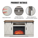 AMERLIFE 5-Piece Farmhouse Table Set Includes Fireplace TV Stand, Coffee Table& Two End Tables with Charging Station and USB Ports, for Living Room, Distressed White, 59" AMERLIFE