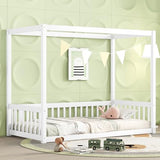 CITYLIGHT White Twin Size Wooden Canopy Bed with Guardrails for Kids CITYLIGHT
