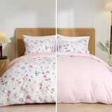 PHF Ultra Soft Floral Duvet Cover Queen Size, Printed Bedding Set 3 Pieces, Comfy Durable Farmhouse Duvet Cover Set with 2 Pillow Shams, Zipper Closure and 8 Ties, 90"x90", White & Pink PHF