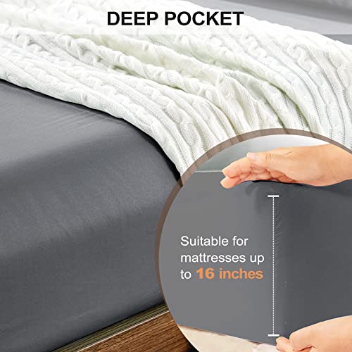 FreshCulture Full Fitted Sheet Only 2 Pack - Hotel Quality Fitted Sheet Full Size - Ultra Soft & Breathable - Brushed Microfiber - Deep Pocket - Cooling Fitted Sheets for Full Size Bed (Dark Grey) FreshCulture