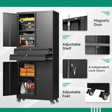 Letaya Metal Garage Storage Cabinet with Wheels,Rolling Tool Cabinet with 4 Door Lock-Adjustable Shelves and 2 Drawer for Garage Home Office Utility Room (Black with Wheels) Letaya