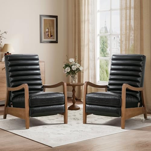 CANMOV Push Back Recliner Chair Set of 2, Faux Leather Pushback Reclining Chair with Padded Seat, Wingback Recliner Single Sofa Recliner for Living Room Apartment, Brown
