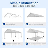 Carport Canopy 10'x20' Heavy Duty Carport, Waterproof & UV Protected Garage Top Tarp Shelter Cover with Reinforced Steel Cables, Outdoor Portable Garage for Car, Boat Tent, Light Grey SAILARY
