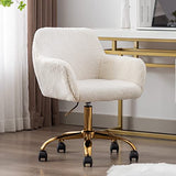 KCC Faux Fur Office Desk Chair, Comfy Swivel Armchair with Wheels, Upholstered Fuzzy Vanity Chair, Adjustable Height, White KCC