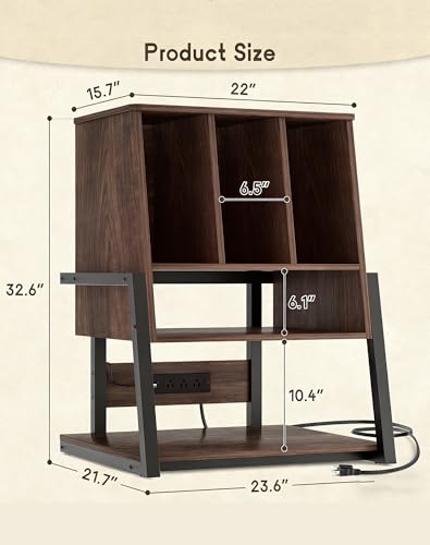 Homieasy Record Player Stand with Vinyl Storage Cabinet, 22" Record Player Table Up to 200 Albums, Large Wood Turntable Stand with Record Album Holder with Charging Station & LED Light, Espresso Homieasy