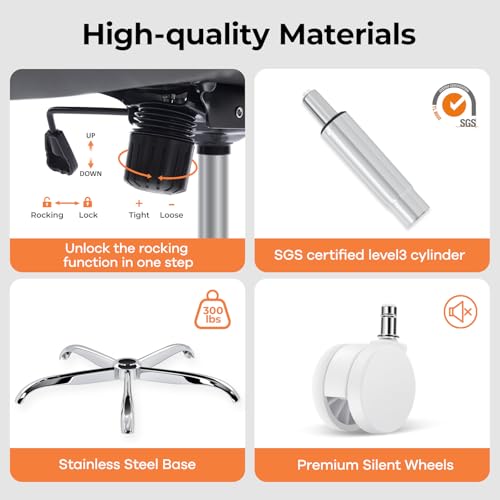 shipborne Office Chair Ergonomic Office Chair with Lumbar Support, Head Support, Rocking Function, FILP-up Armrests, Mesh High Back Chair Home Office Desk Chair, Suitable for Home, Office, Grey shipborne