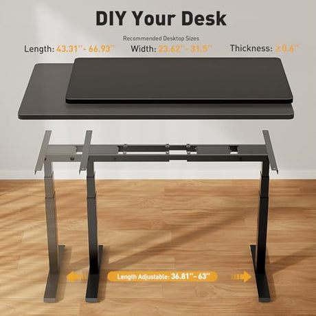 VVENACE 3 Stage Dual Motor Electric Standing Desk Legs Only, 286lb Load Capacity, Height Adjustable from 23.6" to 49.3", Standing Desk Frame, Sit Stand Desk Base with 4 Memory Presets (Black) VVENACE