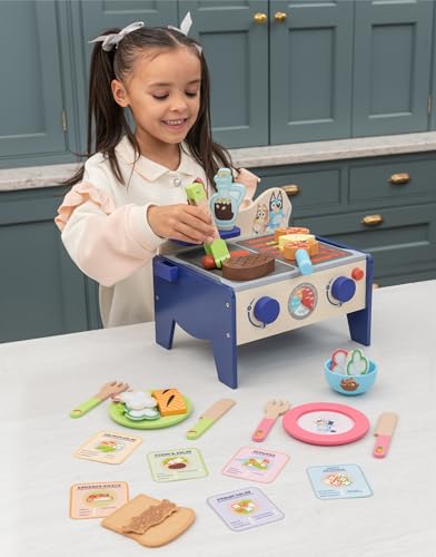 BLUEY – Wooden BBQ and Salad Set, 33-Piece Colorful Playset with Tongs and Food Pieces – Realistic Role-Play & Imaginative Fun for Ages 3 Years and Up, Medium BLUEY