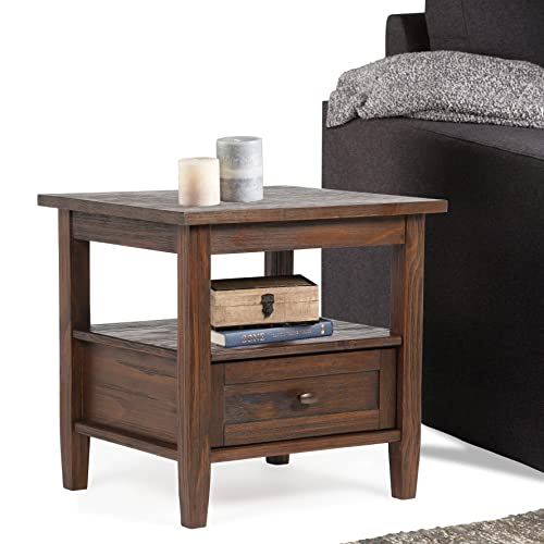 SIMPLIHOME Warm Shaker SOLID WOOD 20 inch Wide Rectangle Rustic End Table in Distressed Charcoal Brown with Storage, 1 Drawer, 1 Shelf, for the SIMPLIHOME